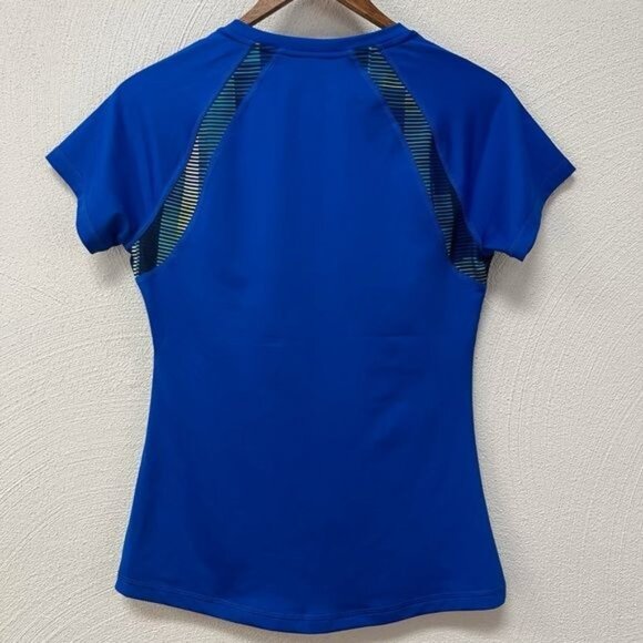 Fila Women's Sport Running Exercise Shirt Blue Short Sleeve Logo V Neck Sz S - Picture 3 of 3